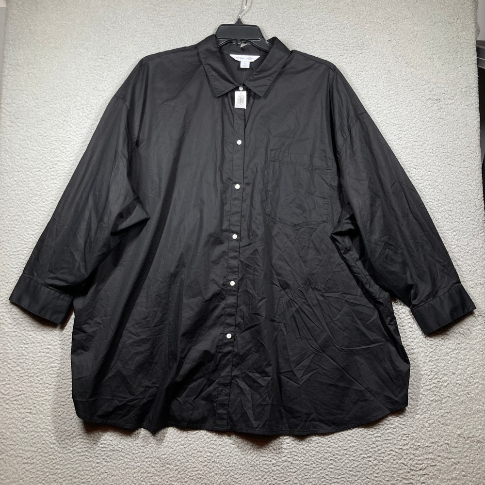 Old Navy The Boyfriend Shirt Women 4X Black Cotton Poplin Button Down 559321-01